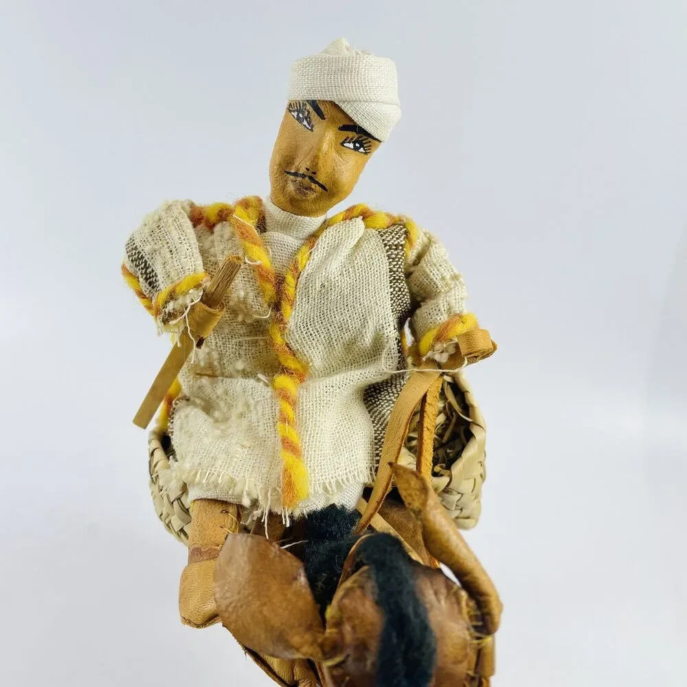 Vintage Handmade Rider Doll w Basket on Leather Horse Donkey 9